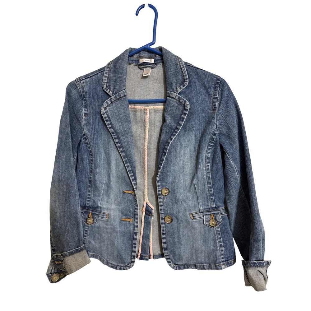 Old Navy Womens Medium Wash Stretch Denim Blazer Jacket Two Button Size S